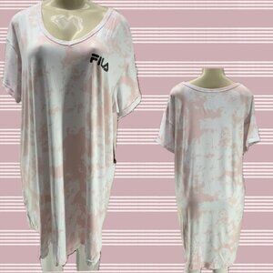 Fila + 2X Logo Pink-Cream Tie-Dye Brushed Finish V-Neck Short Sleeve Sleep Tee